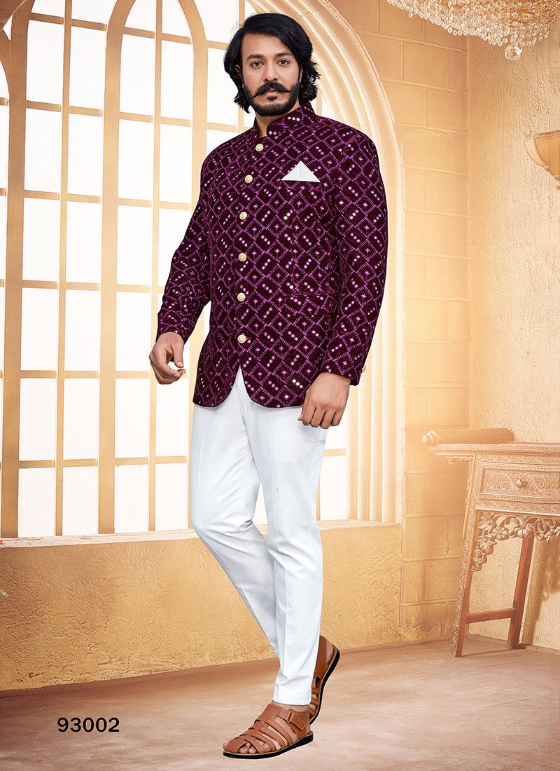 Purple Colour Outluk Vol 93 New Designer Party Wear Velvet Jodhpuri Suit Collection 93002